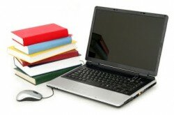 laptop and books